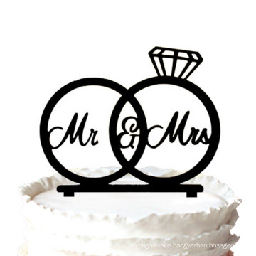 Mr & Mrs Silhouette Engagement Rings Cake Topper